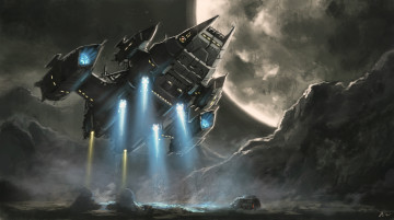 Картинка фэнтези космические+корабли +звездолеты +станции приземление корабль космический автомобиль