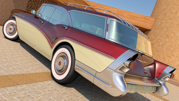 обоя автомобили, 3д, wagon, caballero, century, buick, 1957