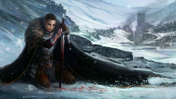 Картинка фэнтези люди зима дым воин солдат меч доспехи