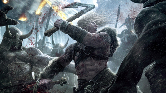 Обои картинки фото viking,  battle for asgard, видео игры, битва, воин, меч, топор, кровь, враги
