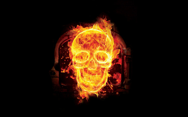 Обои картинки фото огненный череп, фэнтези, нежить, череп, скелет, камин, огонь