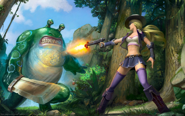 Обои картинки фото royal quest, видео игры, девушка, монстр, чудовище, жаба, оружие