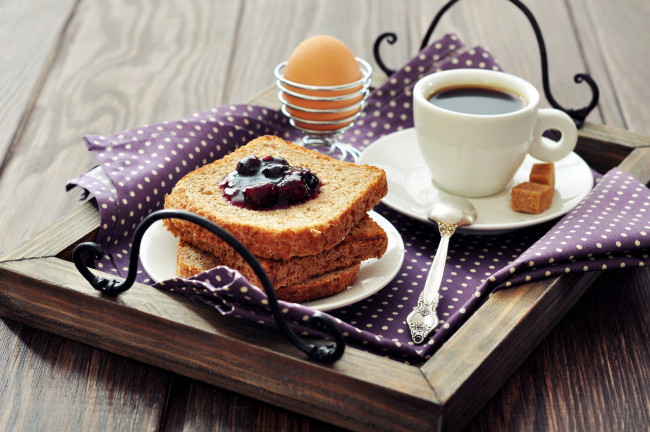 Обои картинки фото еда, разное, хлеб, джем, кофе, сахар, яйцо