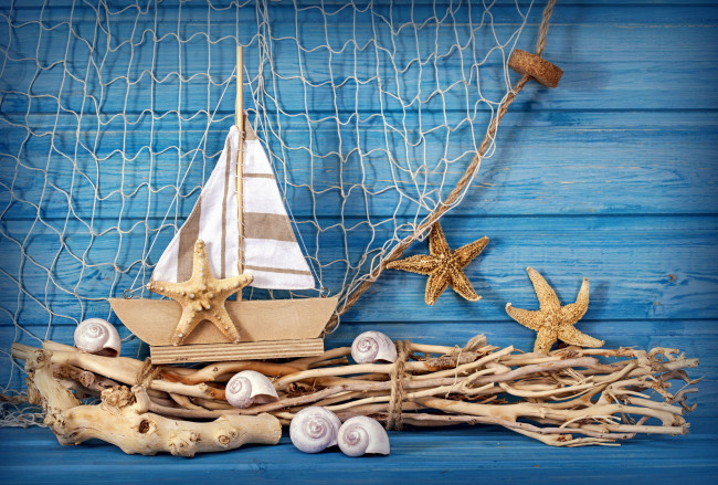 Обои картинки фото разное, ракушки,  кораллы,  декоративные и spa-камни, звезды, сеть, кораблик