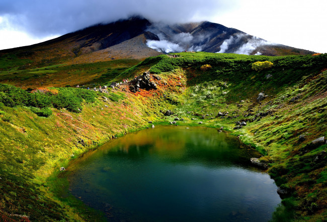 Обои картинки фото природа, реки, озера, вулкан, озеро, япония, hokkaido