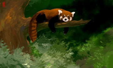 Картинка рисованное животные панда ветка