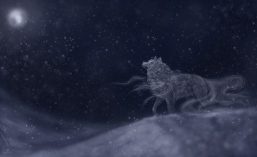 Картинка рисованное животные +волки луна ночь волк