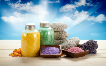 Картинка разное косметические+средства +духи stones salt spa лаванда баночки камни соль для ванны спа lavender sky