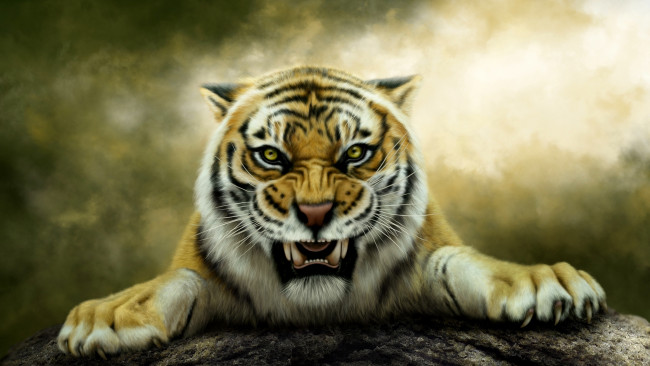 Обои картинки фото разное, компьютерный дизайн, хищник, оскал, тигр