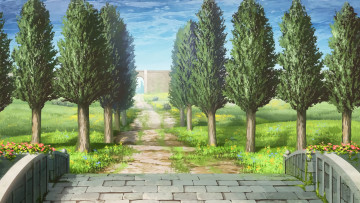 Картинка аниме sword+art+online дорога деревья
