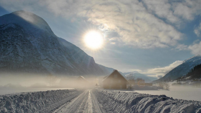 Обои картинки фото природа, дороги, снег, дорога, горы