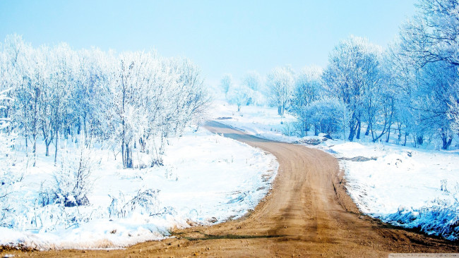 Обои картинки фото природа, дороги, зимняя, дорога, лес, снег