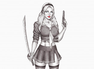 Картинка рисованное комиксы взгляд фон пистолет девушка сабля