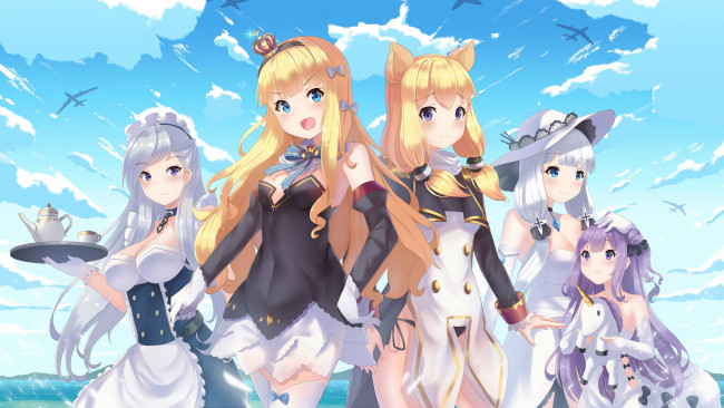 Обои картинки фото аниме, azur lane, девушки, взгляд, фон