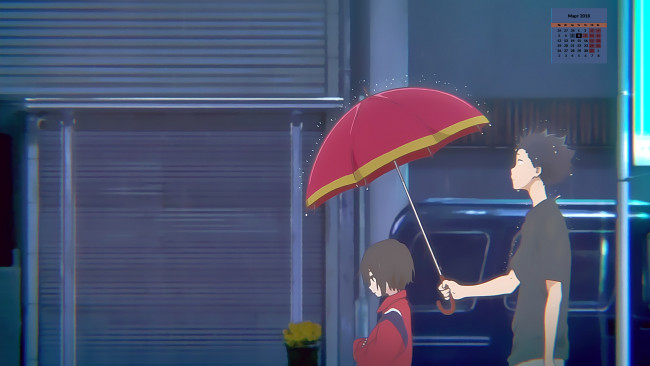 Обои картинки фото календари, аниме, 2018, мальчик, зонт, дождь