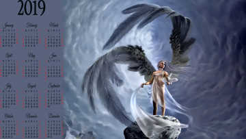 обоя календари, фэнтези, камень, девушка, крылья