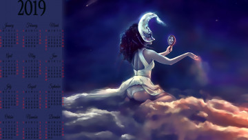 Картинка календари фэнтези зеркало маска девушка облако