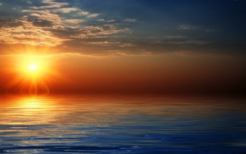 Картинка 3д+графика природа+ nature закат море солнце облака небо