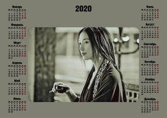 Картинка календари компьютерный+дизайн 2020 calendar женщина девушка азиатка чашка