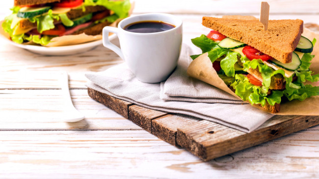 Обои картинки фото еда, бутерброды,  гамбургеры,  канапе, кофе, сэндвич