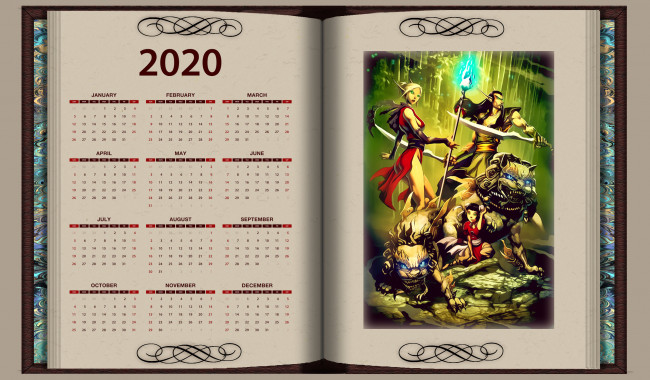 Обои картинки фото календари, фэнтези, книга, существо, 2020, оружие, эльф, девушка, calendar