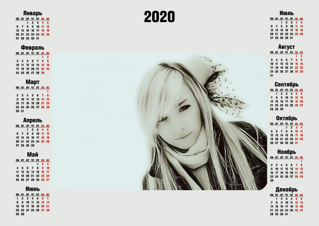Обои картинки фото календари, компьютерный дизайн, 2020, calendar, женщина, лицо, девушка, взгляд