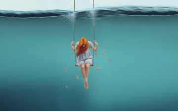 Картинка девушка фэнтези девушки рыбы качели вода