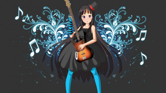 Обои картинки фото аниме, k-on, девушка, взгляд, фон, гитара