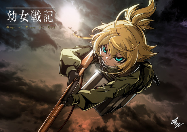 Обои картинки фото аниме, youjo senki, девушка, взгляд, фон