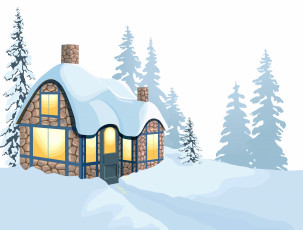 Картинка векторная+графика город+ city дом снег лес