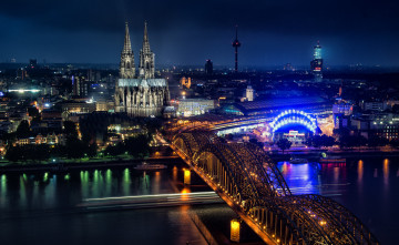 Картинка k& 246 ln города кельн+ германия огни ночь