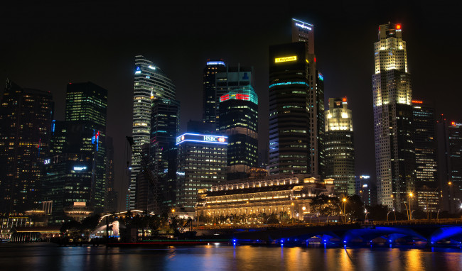 Обои картинки фото singapore, города, сингапур , сингапур, огни, ночь