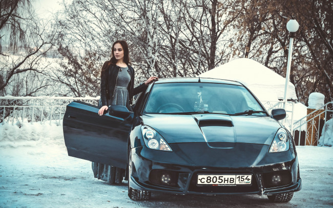 Обои картинки фото автомобили, -авто с девушками, toyota, celica