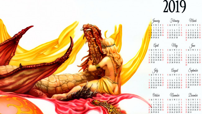 Обои картинки фото календари, фэнтези, девушка, дракон