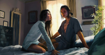 Картинка angela+he рисованное живопись девушки фон комната кровать