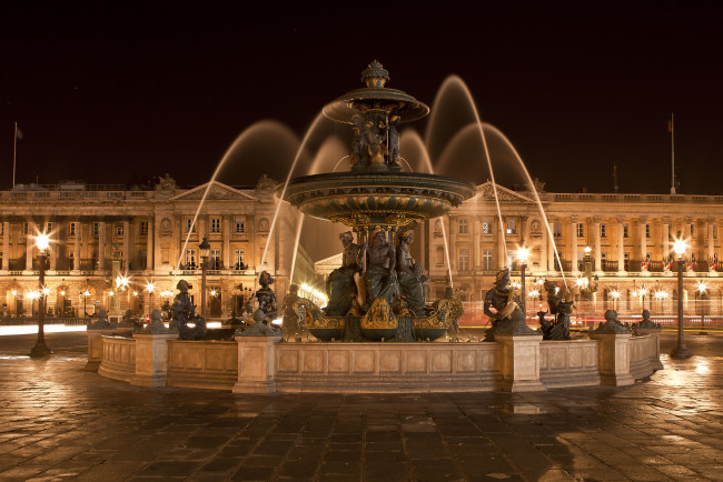 Обои картинки фото города, париж , франция, площадь, согласия, центр, париж, фонтан, ночь