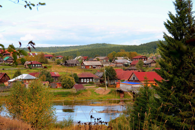 Обои картинки фото города, - здания,  дома, россия, дома, река, дeрeвня