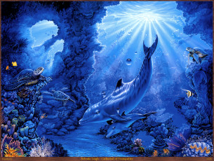 Картинка belinda leigh cathedral of tranquility рисованные морское дно дельфины черепахи рыбы кораллы лучи арт