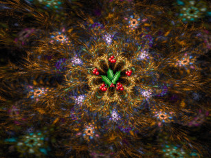 Картинка 3д графика fractal фракталы цвета узор рябина листья фон