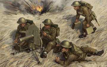 Картинка рисованные армия ww2 солдаты британский пулемет
