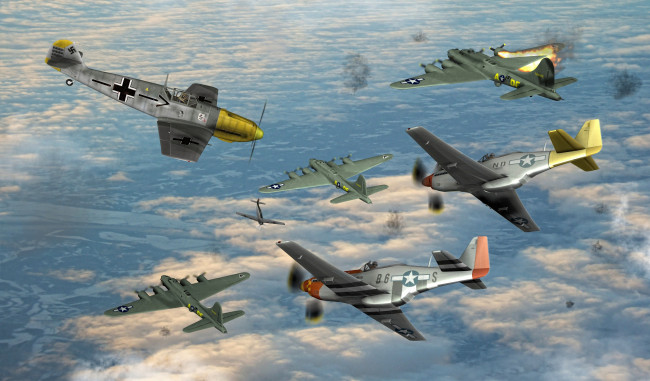 Обои картинки фото авиация, 3д, рисованые, graphic, самолеты, облака, полет
