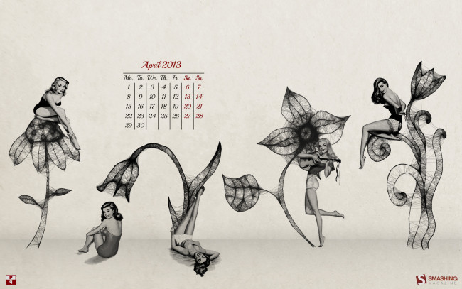 Обои картинки фото календари, рисованные, векторная, графика, девушки, цветы