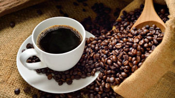 Картинка еда кофе +кофейные+зёрна мешок зерна чашка