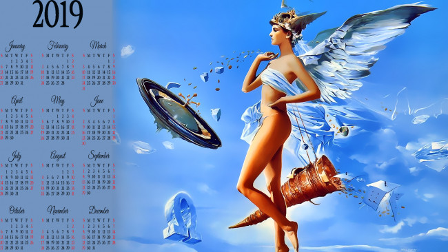 Обои картинки фото календари, фэнтези, девушка, крылья, ангел