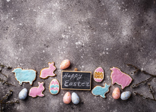 Картинка праздничные пасха праздник яйца пряники фигурки