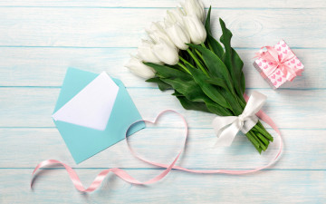 Картинка праздничные день+святого+валентина +сердечки +любовь любовь подарок букет love romantic tulips valentine's day letter день валентина gift box белые тюльпаны