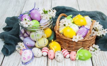 обоя праздничные, пасха, цветы, яйца, colorful, happy, wood, pink, blossom, flowers, spring, easter, eggs, decoration, basket