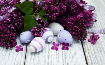 Картинка праздничные пасха цветы яйца happy wood flowers сирень easter purple eggs decoration lilac
