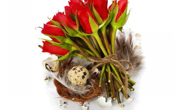 Картинка праздничные пасха праздник розы корзинка композиция eggs