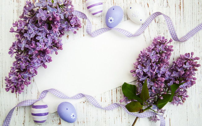 Обои картинки фото праздничные, пасха, цветы, яйца, happy, wood, flowers, сирень, easter, purple, eggs, decoration, lilac
